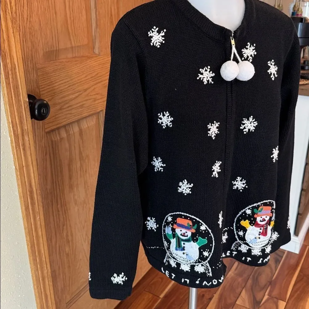 LEMON GRASS Vintage Winter Christmas Snow Globe Let It Snow Embroidered Cardigan